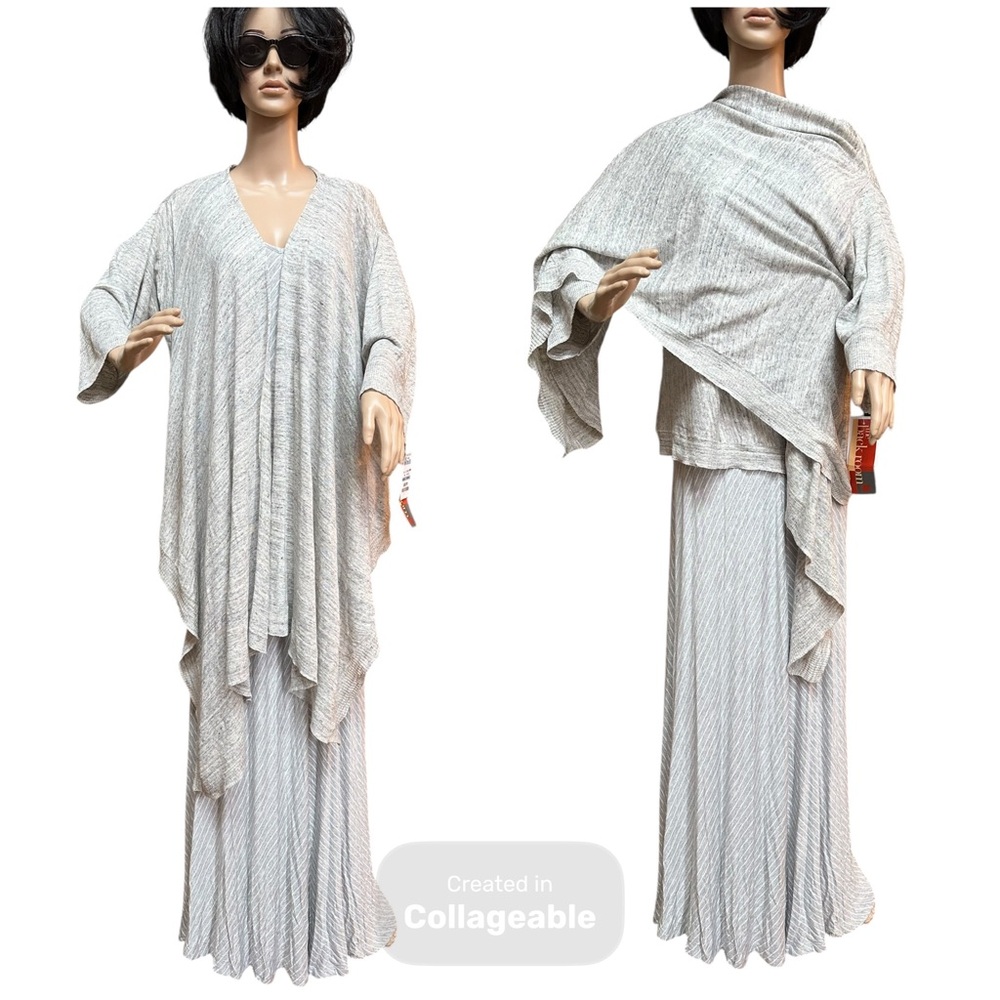 Pure DKNY Gray Marled Linen Knit Draped Front Open Cardigan, NWT M/L